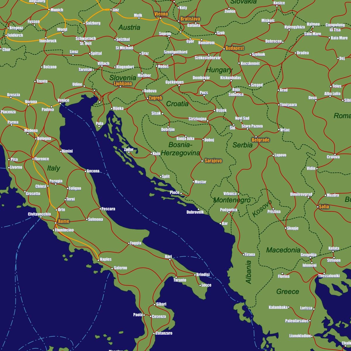 ボスニア鉄道の地図