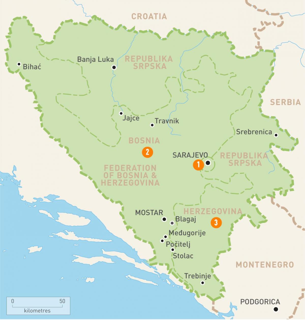 地図のボスニアサラエボ