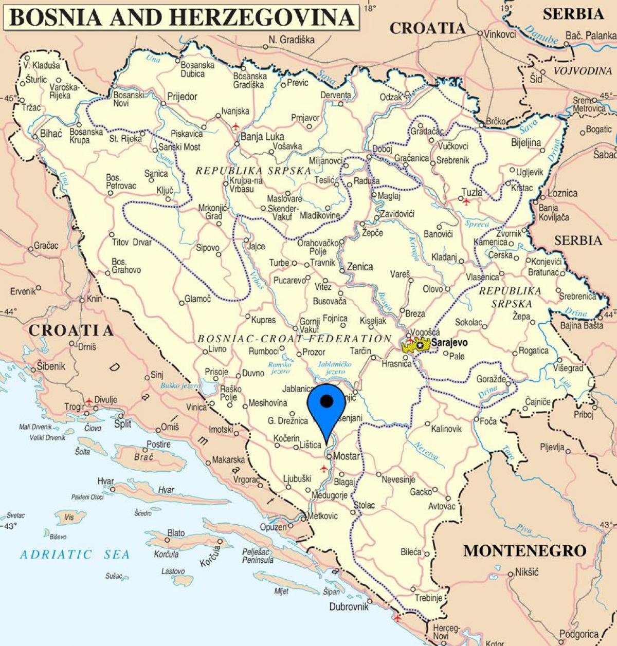 地図のモボスニア-ヘルツェゴビナ
